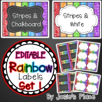 Preview of Editable Rainbow Labels Chalkboard & White Frame Set 1