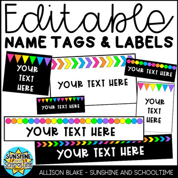 Editable Rainbow Labels & Name Tags by Sunshine and Schooltime | TPT