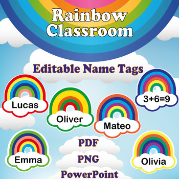 Preview of Editable Rainbow Name Tags & Labels with Bonus Coloring Activity!