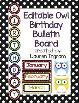 Preview of Editable Rainbow Owl Birthday Bulletin Board