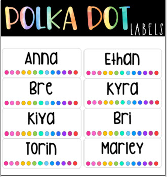 Preview of Editable Rainbow Polka Dot Name Labels