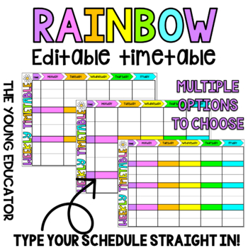 Preview of Editable Rainbow Teacher Timetable Template