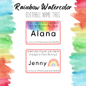 Preview of Editable Rainbow Watercolor Name Tags