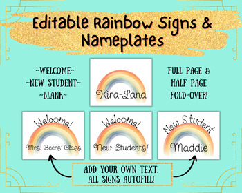 Preview of Editable Rainbow Welcome Signs and Nameplates/Tents - St. Patrick's Day Decor