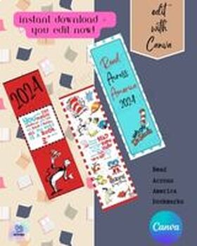 Preview of Editable Read Across America Bookmarks | Dr. Seuss Week | Read 20 | Digital