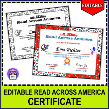 Preview of Editable Read Across America Certificate