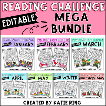 Preview of Editable Reading Challenge GROWING Bundle - Seasonal Monthly Book Logs