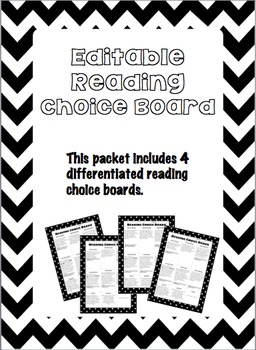 Preview of Editable Reading Choice Board
