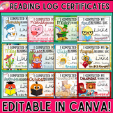 Editable Reading Log Certificates