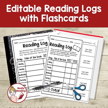 Preview of Editable Reading Logs with Flashcards Create Your Custom Words and Logs