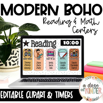 Preview of Center Rotation Slides For Reading & Math - Powerpoint | BOHO BUNDLE