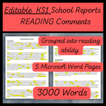 Preview of Editable Reading Report Card Comments
