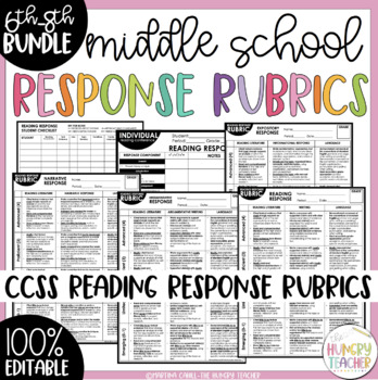 Preview of Editable Reading Response Rubrics for Literature and Discussions for 6th 7th 8th