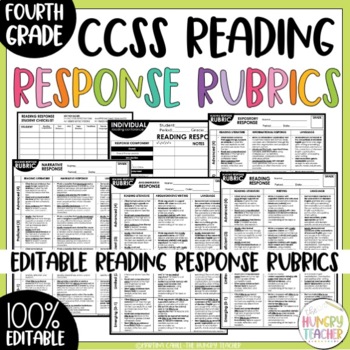 Preview of Editable Reading Response and Writing Rubrics for 4th Grade Common Core