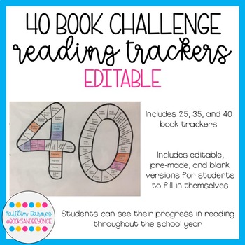Preview of Editable Reading Trackers! Perfect for 25, 35, and 40 Book Challenges