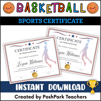 Preview of Editable Basketball Participation Certificates, Templates for Boys