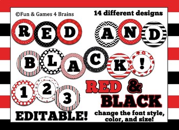 Preview of Editable Red and Black themed circular bulletin board letters