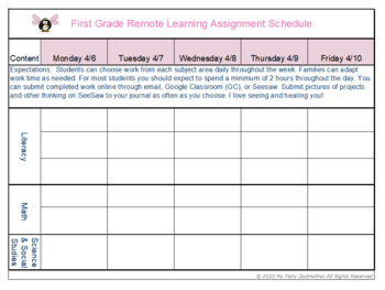 Preview of Editable Remote Learning Schedule for Parents (To Support Distance Learning)