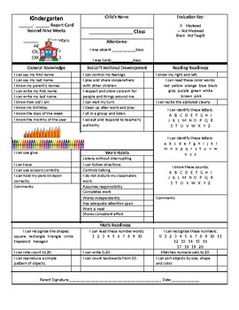 Preview of Editable Report Card for Kindergarten or Pre-K