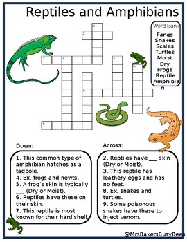 Preview of Editable Reptile and Amphibian Crossword