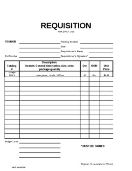 Preview of Requisition form (Editable and fillable resource)