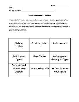 Preview of Editable Research Project Organizer- Tic Tac Toe choice board