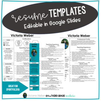 Preview of Editable Resume Templates for Google Slides - Great for ePortfolios