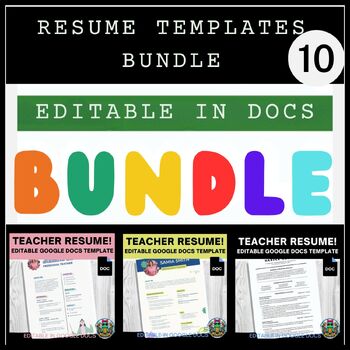 Preview of Editable Resume templates for google docs Bundle 2024 10 new TPT cv templates