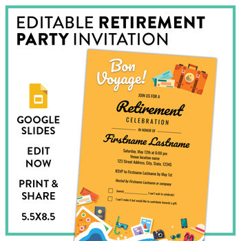 Preview of Editable Retirement Party Invitation - Bon Voyage!