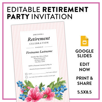 Preview of Editable Retirement Party Invitation: Flowers and Berry Design