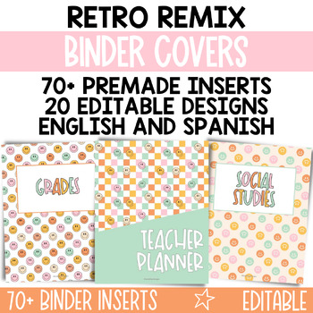 Preview of Editable Retro Binder Inserts for Teachers / English and Spanish Binder Inserts