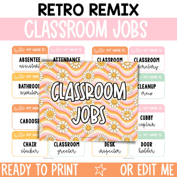 Preview of Editable Retro Classroom Jobs Display / Groovy Retro Remix Classroom Decor