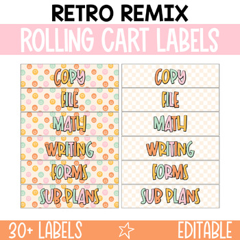 Preview of Editable Retro Rolling Cart Labels / Drawer Labels / Retro Remix Decor