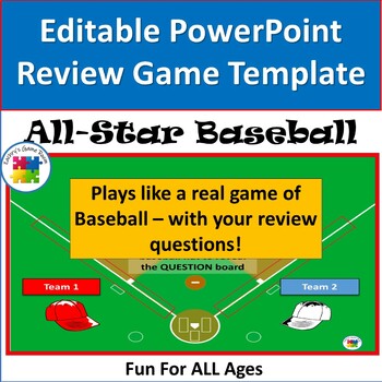 Preview of Editable PowerPoint Review Game Template: All Star Baseball