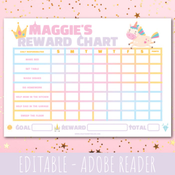 editable reward chart printable unicorn reward chart for girls homeschool
