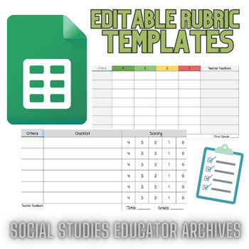 Preview of Editable Rubric Templates (Google Sheets)