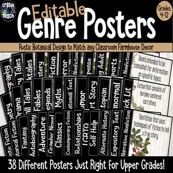 Preview of Editable Rustic Farmhouse Reading Genre Posters