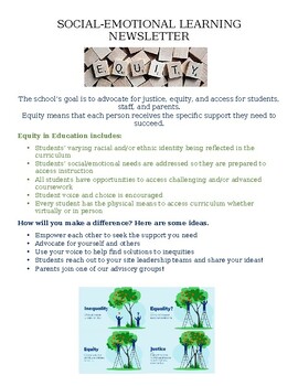 Preview of SEL Newsletter with hyperlinks - Covering the topic: Equity (Editable resource)