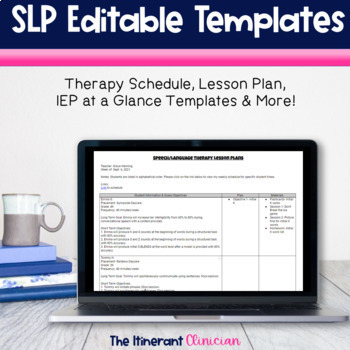 Preview of Editable SLP Templates, Speech Therapy, Lesson Plan Template, Schedule Template