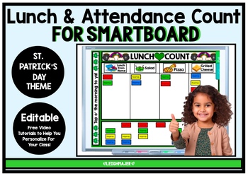 Preview of Editable SMARTboard Lunch and Attendance Count - St. Patrick's Day Theme
