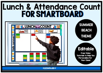 Preview of Editable SMARTboard Lunch and Attendance Count - Summer Beach Theme