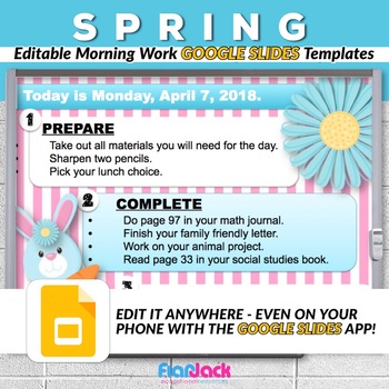 Preview of Editable SPRING Morning Work GOOGLE SLIDES Templates