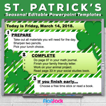 Preview of Editable ST. PATRICK'S DAY Themed Morning Work PowerPoint Templates