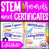 Editable STEM Awards and Certificates for End of the Year