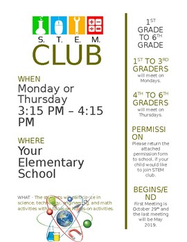 Preview of Editable STEM Club Flyer and Permission Form