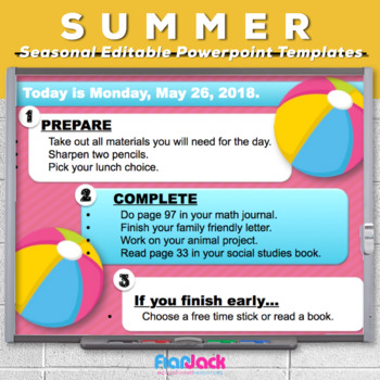 Preview of Editable SUMMER Themed Morning Work PowerPoint Templates