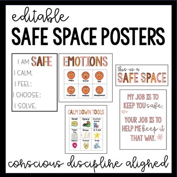 Preview of Editable Safe Space Posters (Conscious Discipline Aligned)