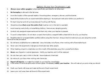 Preview of Safety Rules for Chemistry Lab and Lab Safety Scenarios (Editable resource)