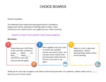 Preview of Sample of Choice Board Guidance Handout to Parents (Editable resource)