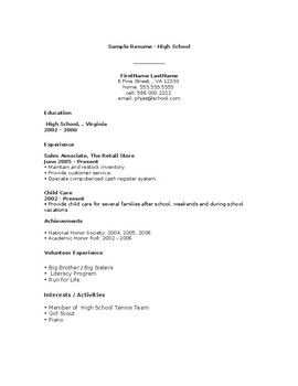 Preview of 2 Samples of Resume for middle&High School Students (Editable&fillable resource)